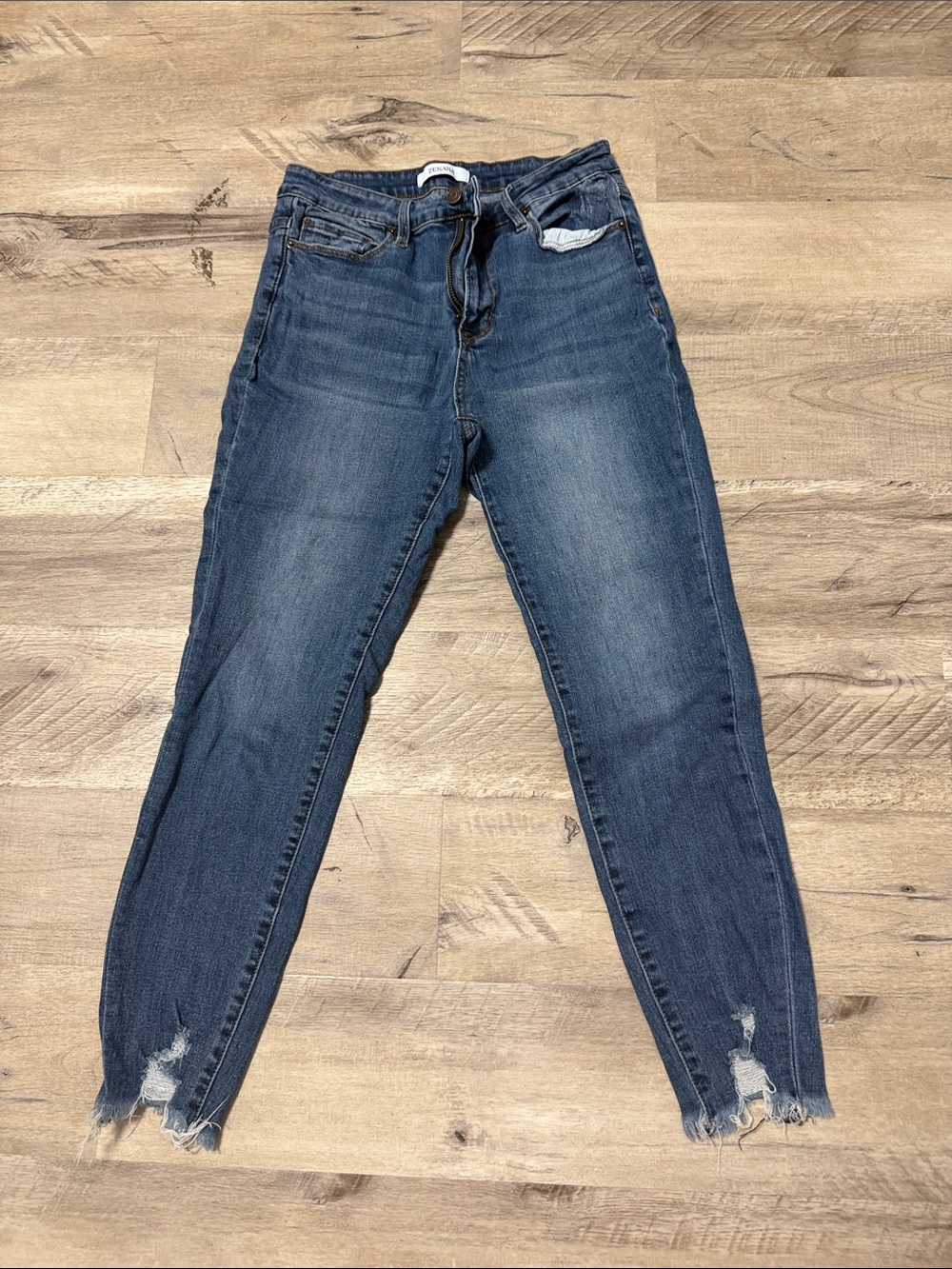 Zenana Outfitters Dark Blue Distressed Skinny Jeans